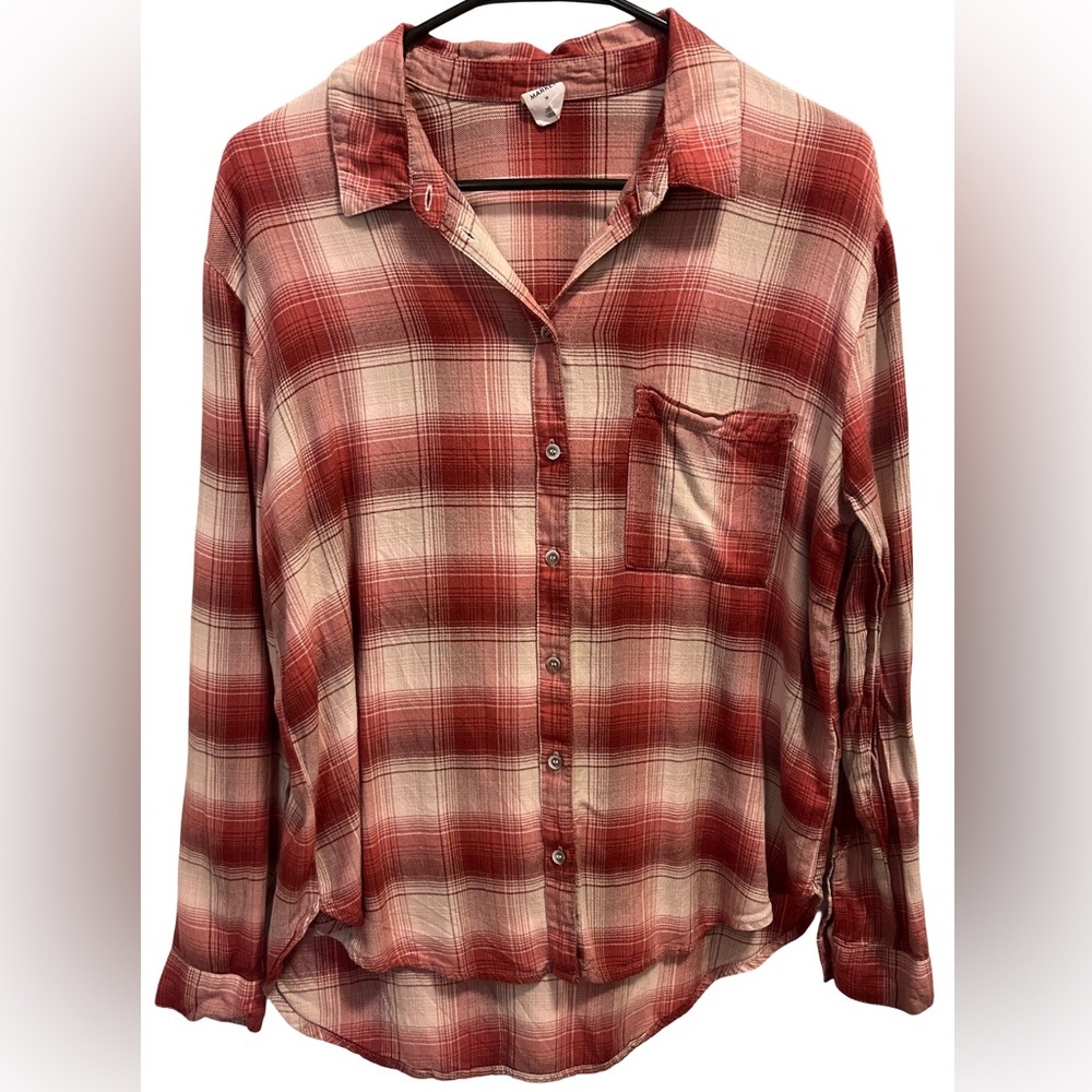 Melrose & Market Red Rust Daphne Plaid Flannel Long Sleeve Top Size Medium